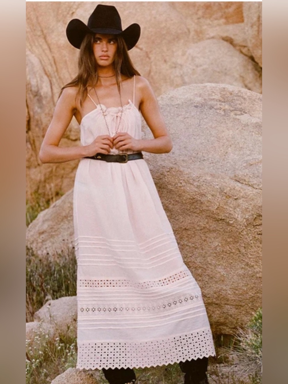 Spell Pale Pink Lace-Trim Maxi Dress